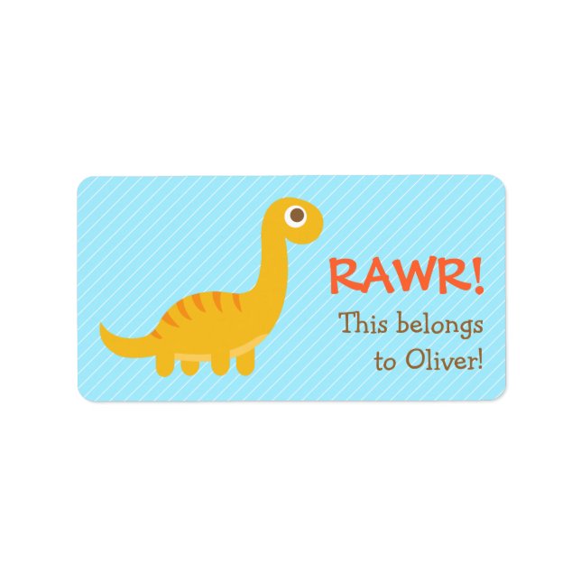 Etiqueta Rawr, Lindos Brachiosaurus Amarelos para Crianças (Frente)