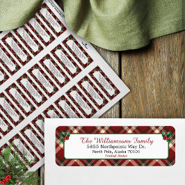 Etiqueta Red and Green Tartan Christmas Return Address