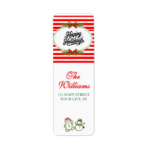 Red and White Happy Holiday Return Address Label
