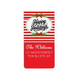 Etiqueta Red and White Happy Holiday Return Address Label