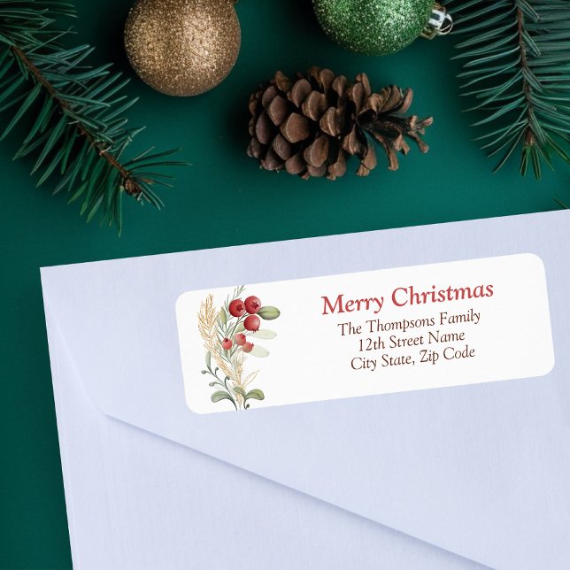 Etiqueta Red Berries Greenery Elegante Natal (Criador carregado)