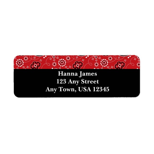 Etiqueta Red Black Paisley Bandana Print Personalized (Frente)