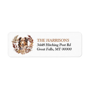 Etiqueta Red Brown Australian Shepherd Wreath Autumn