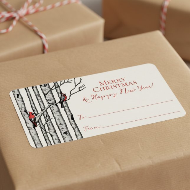 Etiqueta  Red Cardinal Merry Christmas To From Stickers (Festive Modern Red Cardinal Bird Merry Christmas To From Label Sticker Tags for the Holiday Season)