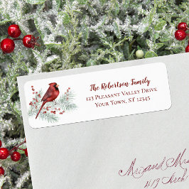 Etiqueta Red Cardinal Winter Christmas Return Address (Ende