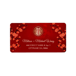 Etiqueta Red Cherry Blossom Casamento chinês