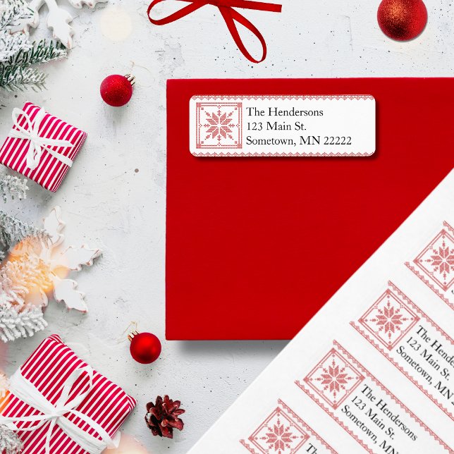 Etiqueta Red Cross-Stitch Snowflake (Criador carregado)