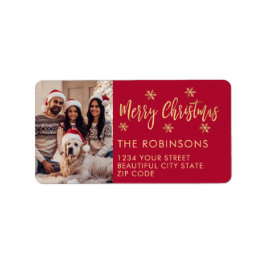 Etiqueta Red Dourado Snowflake Foto de Natal Endereço de Re