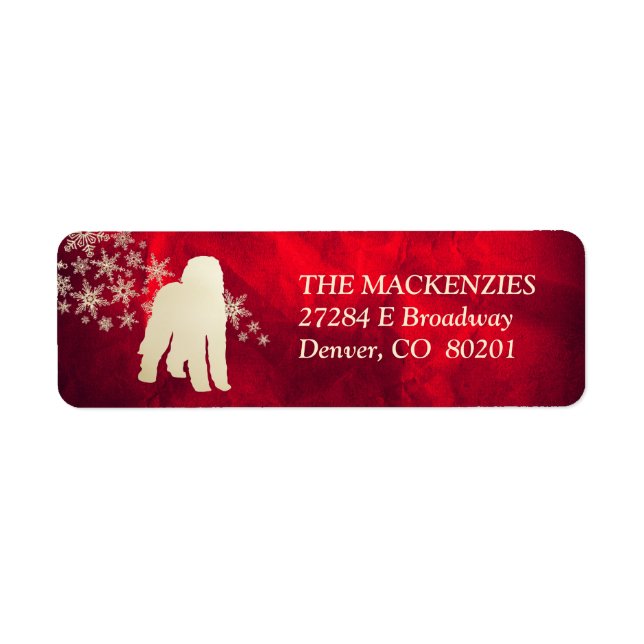 Etiqueta Red Dourado Winter Labradoodle Dog (Frente)
