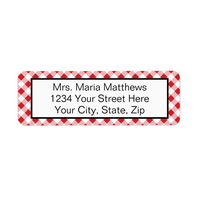 Etiqueta Red Gingham Check Address Labs (Frente)