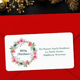 Etiqueta Red Green Holiday Christmas Wreath Return Endereço