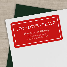 Etiqueta Red Joy Love Peace Modern Holiday Endereço