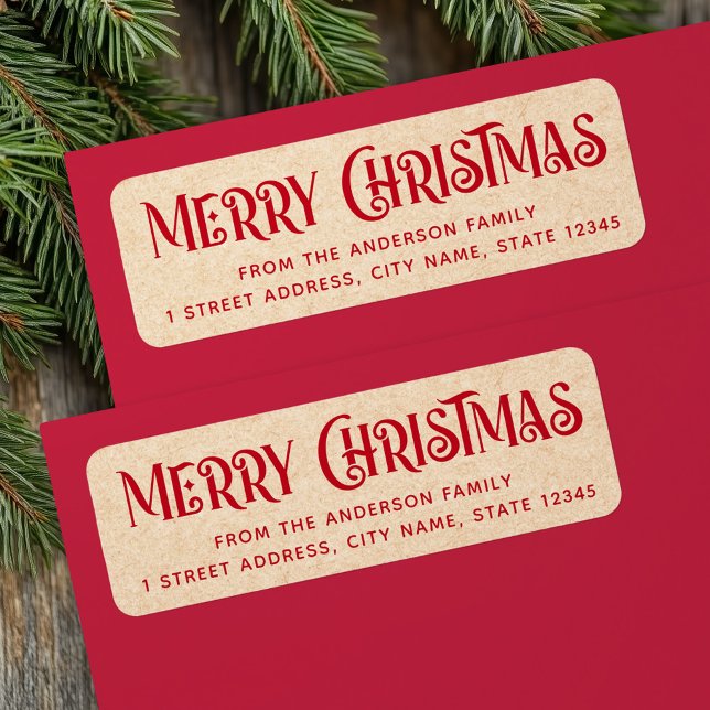 Etiqueta Red Kraft festivo Feliz Natal Endereço (Red Kraft festive Merry Christmas return address Label)