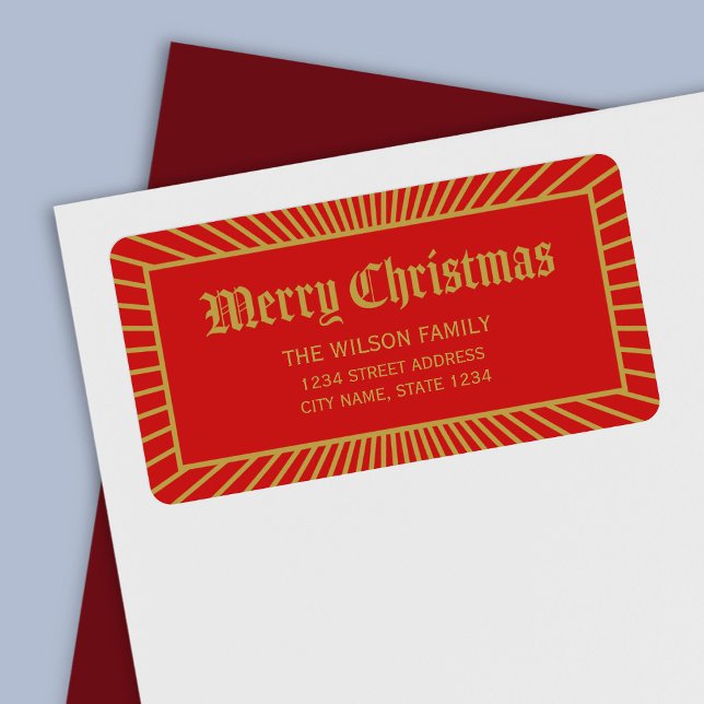 Etiqueta Red Lines Decorative Merry Christmas Address (Criador carregado)