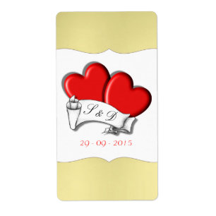Etiqueta Red Love Hearts Scroll Tattoo Dourado Labels