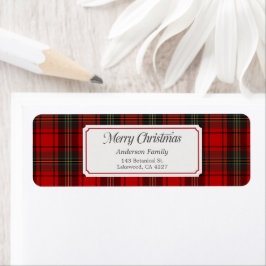 Etiqueta Red Plaid Merry Christmas Return Address Label