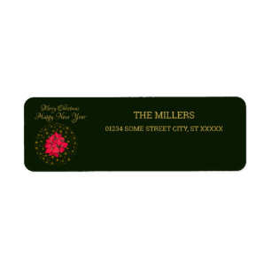 Etiqueta Red Poinsettia Plant on glitter starstarry green s