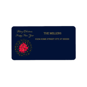 Etiqueta Red Poinsettia Plant sobre o brilho do céu azul es