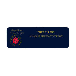 Etiqueta Red Poinsettia Plant sobre o brilho do céu azul es