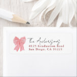 Etiqueta Red Stripe Bow Ribbon Return Address<br><div class="desc">This coquette return address features a hand-drawn red bow/ribbon. Personalize it for your needs. You can find matching products at my store.</div>
