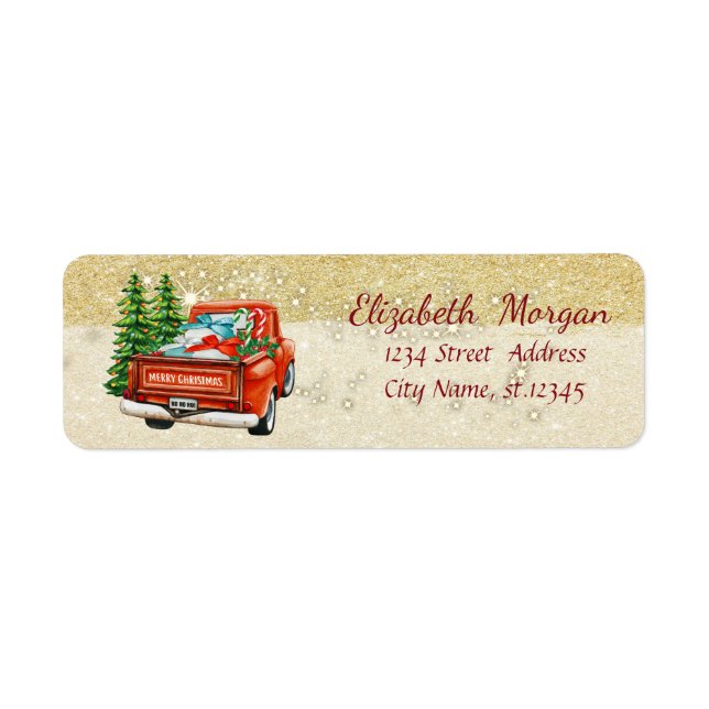 Etiqueta Red Truck Pine Tree Christmas, Gliter (Frente)