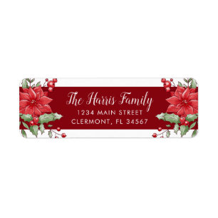Etiqueta Red White Christmas Poinsettia Holly Berry