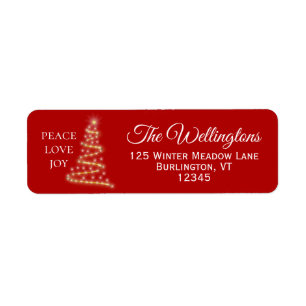 Etiqueta Red White Peace Love Joy Christmas Return Address