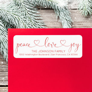Etiqueta Red White Peace Love Joy Natal