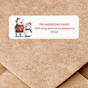 Etiqueta Red Winter Bear & Snowmen   Wonderland