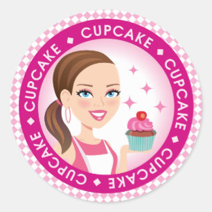 Etiqueta redonda #2 do cupcake da menina & do
