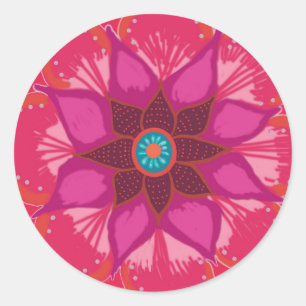 Etiqueta redonda da arte vermelha da flor da