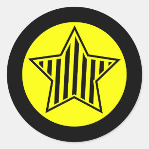 Etiqueta redonda da estrela amarela e preta