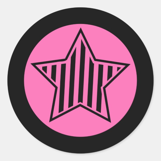 Etiqueta redonda da estrela do rosa quente e do (Frente)