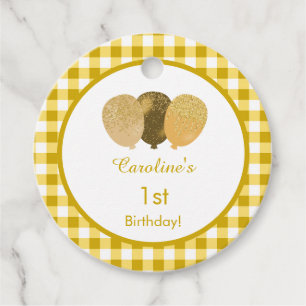 Etiqueta Redonda de Aniversário Amarelo Xadrez 