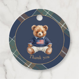 Etiqueta Redonda de Favor 'Beary First Navy Plaid 