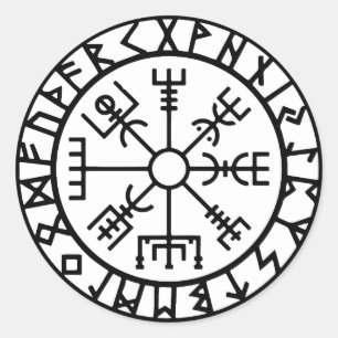Etiqueta redonda de Vegvisir (compasso de Viking)