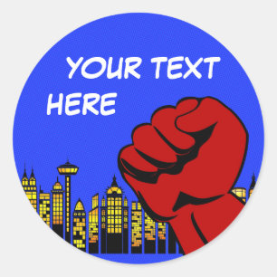 Etiqueta redonda do super-herói - menino da festa