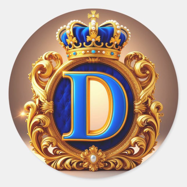👑 Etiqueta Redonda Monograma Coroa Letra Azul D (Frente)