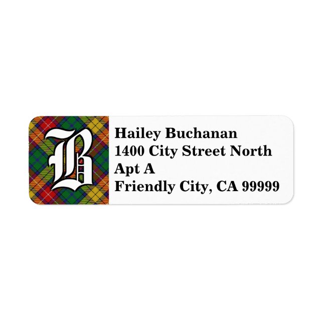 Etiqueta Regal Clan Buchanan Tartan Monogramo (Frente)