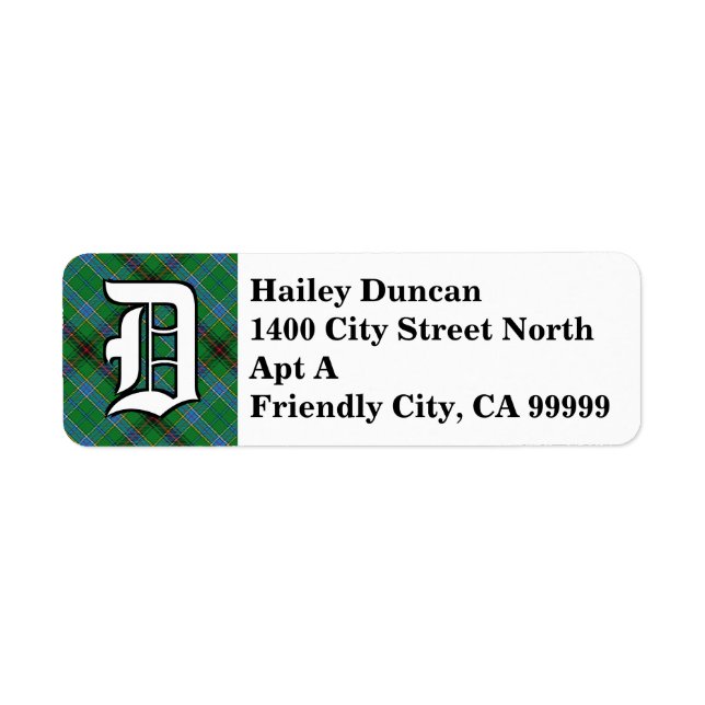 Etiqueta Regal Clan Duncan Tartan Monogramo (Frente)