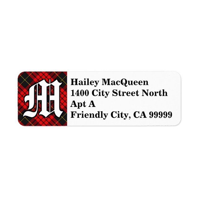 Etiqueta Regal Clan MacQueen Tartan Monograma (Frente)