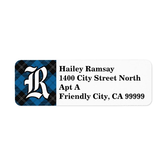 Etiqueta Regal Clan Ramsay Blue e Black Tartan Monogramas (Frente)