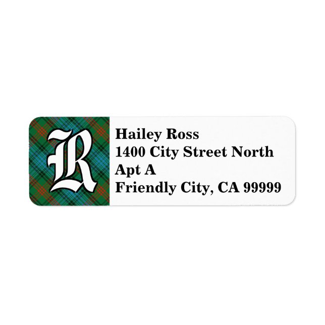 Etiqueta Regal Clan Ross Tartan Monograma (Frente)