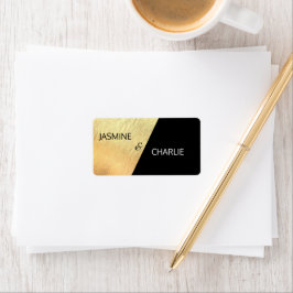 Etiqueta Regresso de Casamento de Folha Negra e Dourada Mod