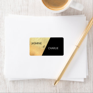 Etiqueta Regresso de Casamento de Folha Negra e Dourada Mod