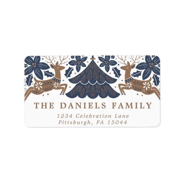 Etiqueta Reindeer de Feriado Escandinavo Poinsettia Árvores (Frente)