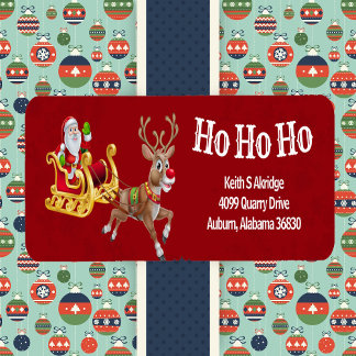 Etiqueta Reindeer de Natal Santa Claus Sleigh Ho Ho Red
