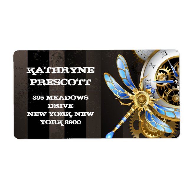 Etiqueta Relógio Steampunk com Dragonfly Mecânica (Frente)