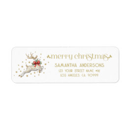 Etiqueta Rena de Natal Dourada e Branca