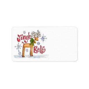 Etiqueta Rena de Natal Fofa, Flocos de Neve Jingle Bells